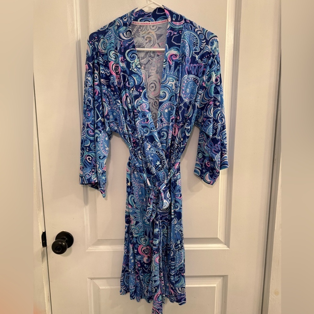 Lilly Pulitzer Lina Kimono Sleeve Robe Cosmic Kismet Small/Medium